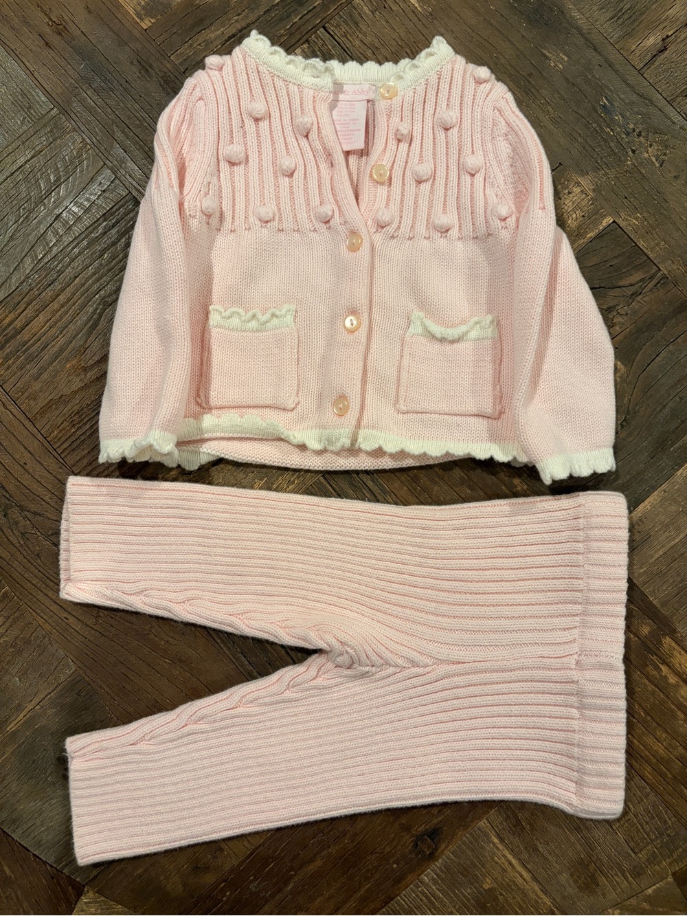 Dylan & Abby Size 3-6M Pink Knit Cardigan Sweater Footless Tights Leggings Set